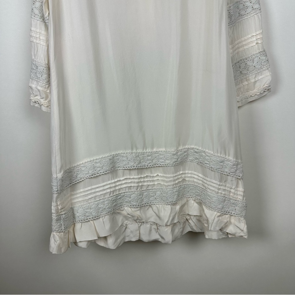 BB Dakota Silk Lace Tunic Short Dress Boho Vintage Romantic Cottagecore Ivory - Picture 7 of 11